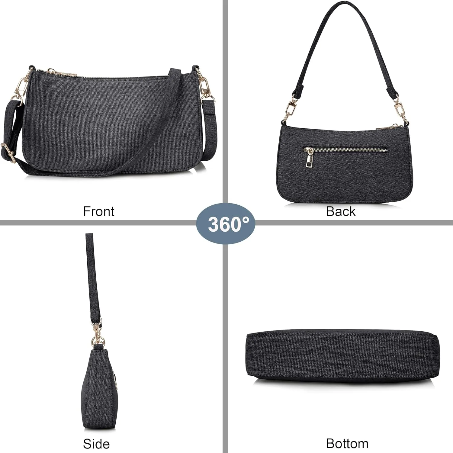 NIUEIMEE ZHOU Denim Shoulder Bag for Women Retro Classic Clutch Tote HandBags Crossbody Purses