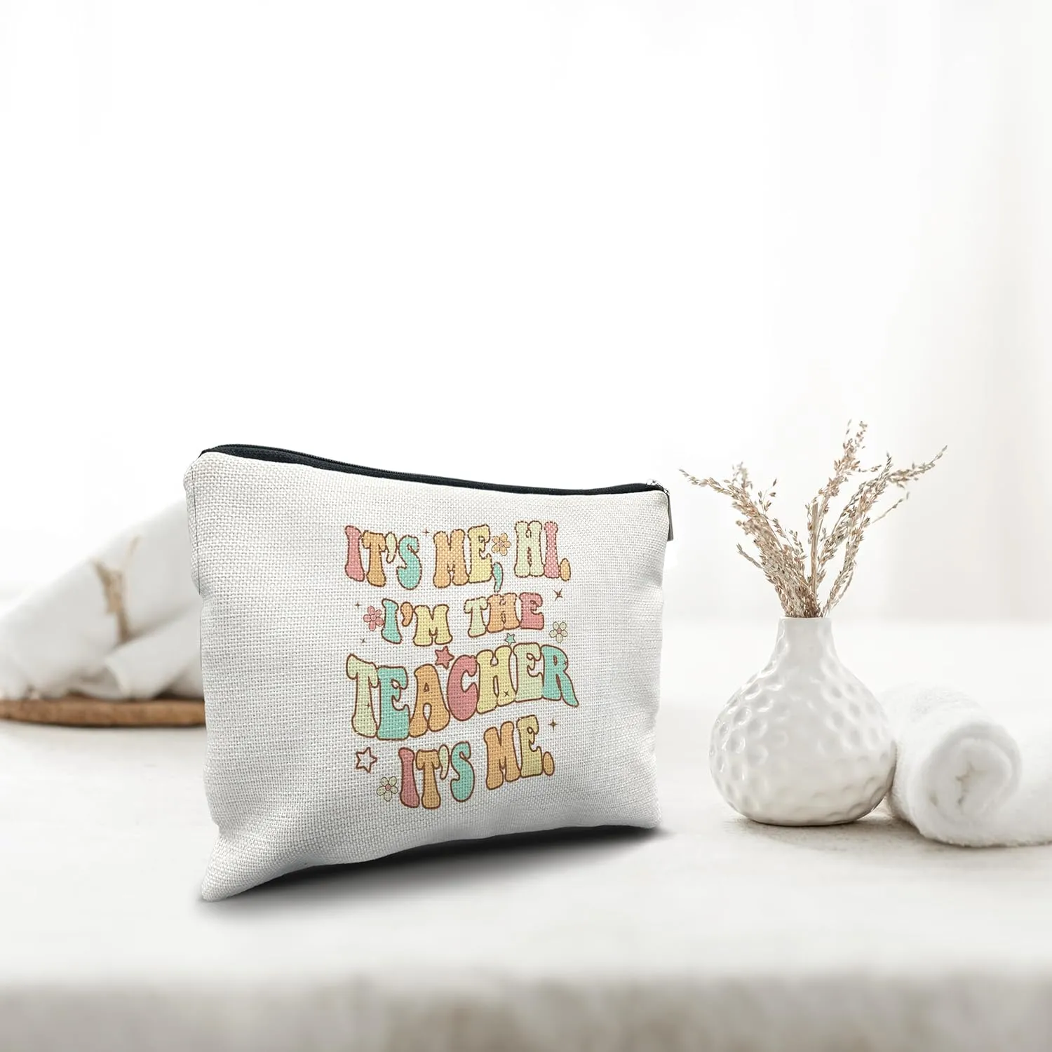 Nogrit Makeup Bag Linen, Multifunctional Cosmetic Case, Perfect for Makeup & Toiletry, Teacher-23, Zipper Closure, 10 x 7.5 inches