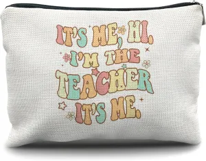 Nogrit Makeup Bag Linen, Multifunctional Cosmetic Case, Perfect for Makeup & Toiletry, Teacher-23, Zipper Closure, 10 x 7.5 inches