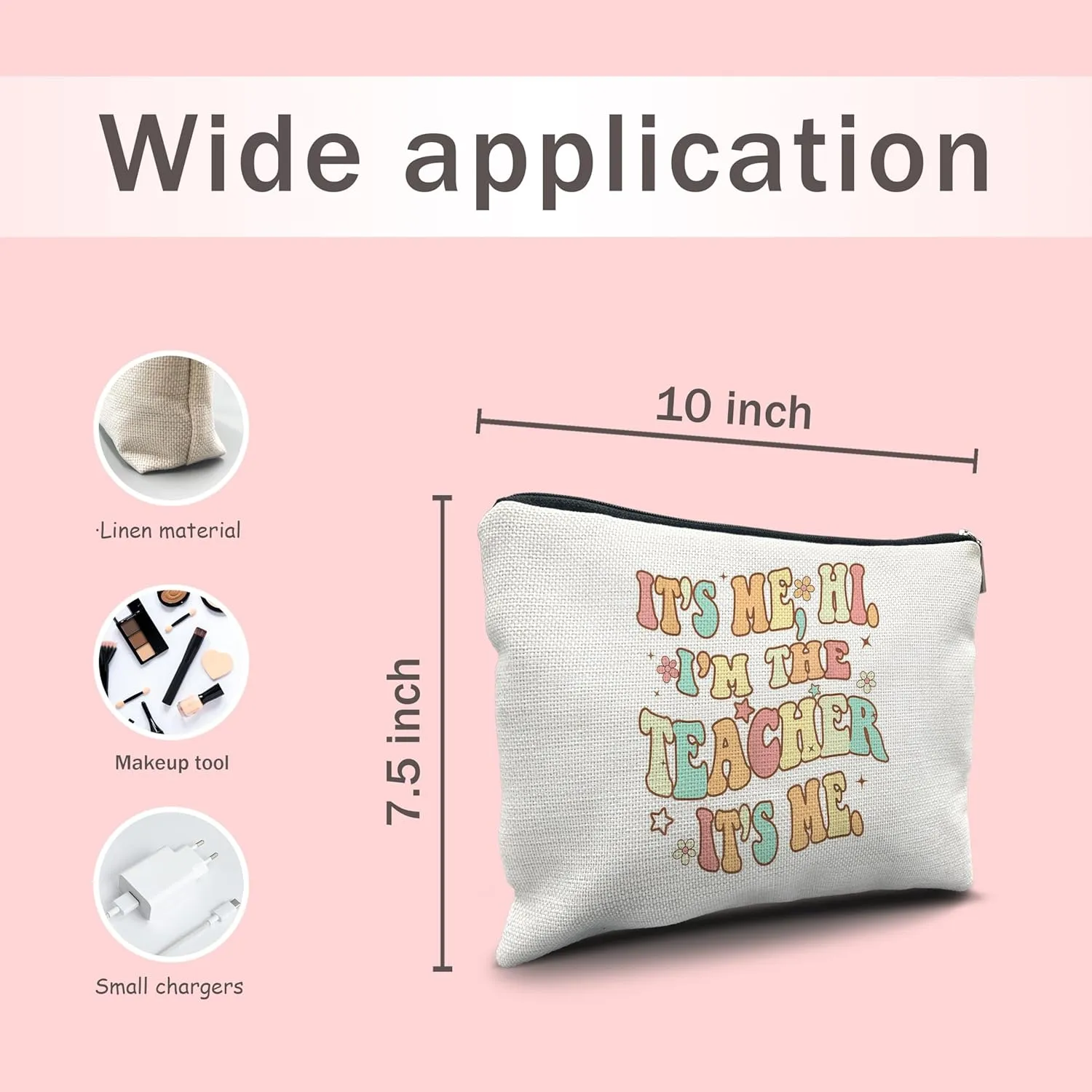 Nogrit Makeup Bag Linen, Multifunctional Cosmetic Case, Perfect for Makeup & Toiletry, Teacher-23, Zipper Closure, 10 x 7.5 inches