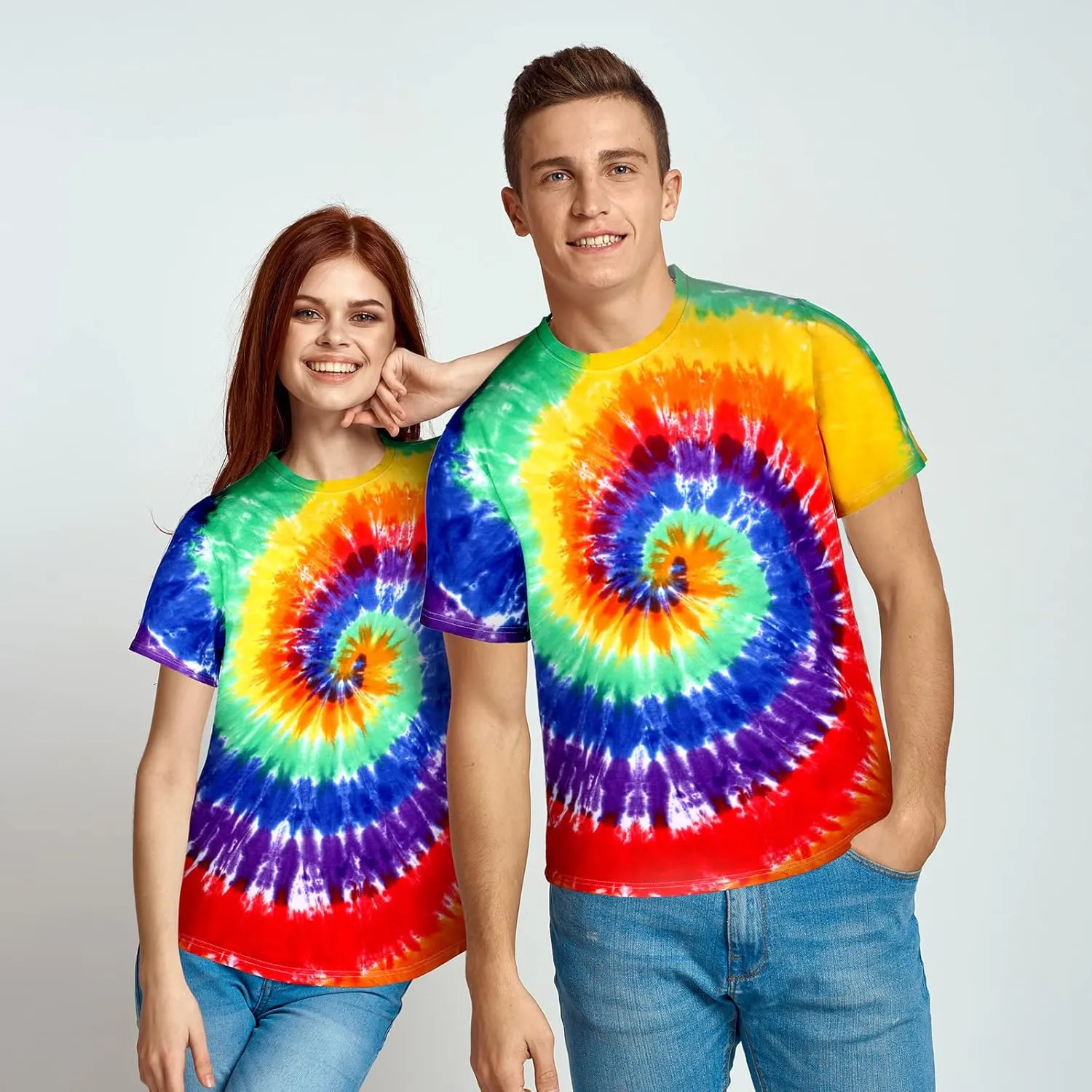 Norme 4 Pcs Kids Adult Hippie Costume Set Tie Dye T Shirt Peace Necklace Headband and Sunglasses for Boys Girls Men Women