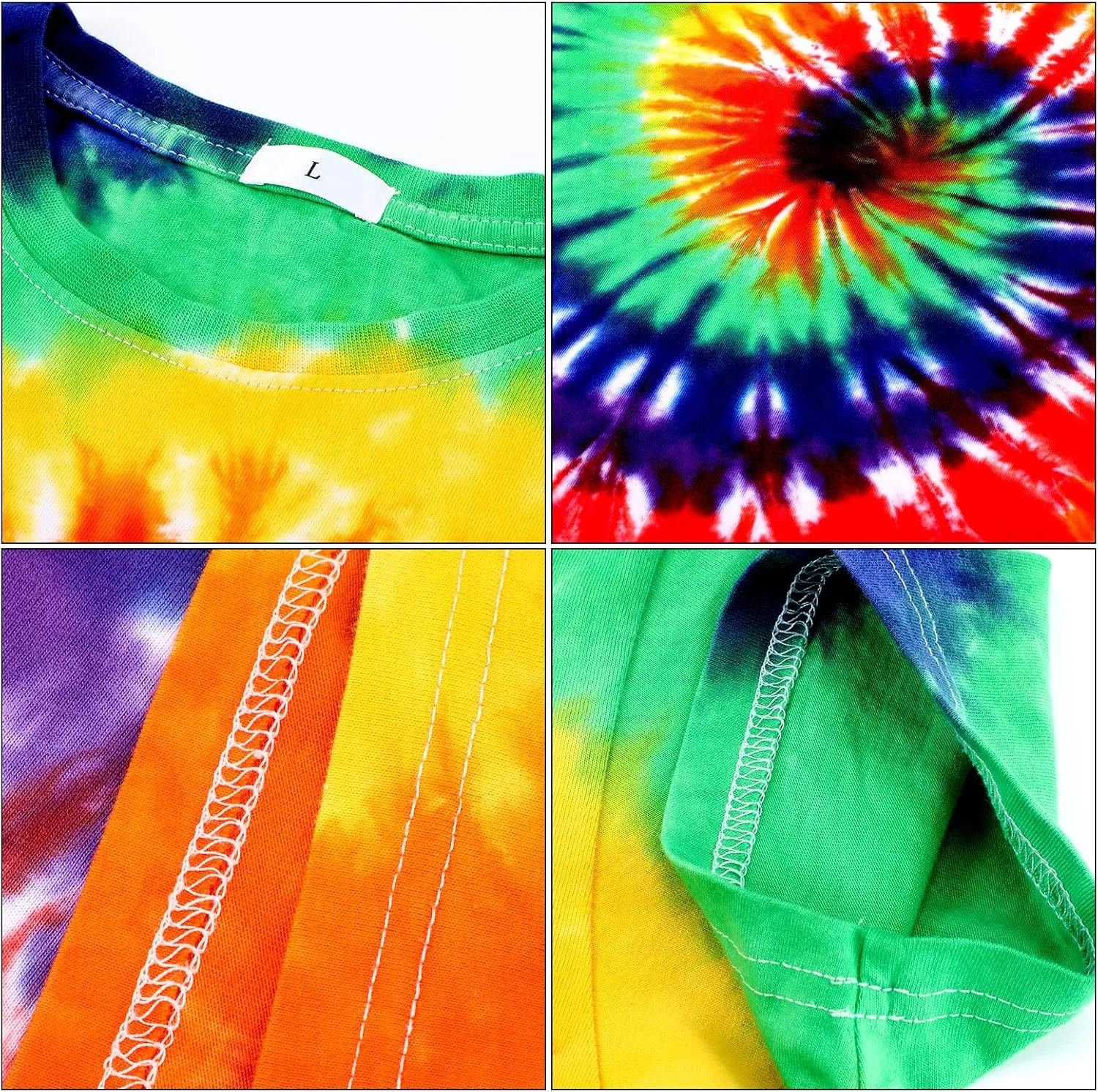 Norme 4 Pcs Kids Adult Hippie Costume Set Tie Dye T Shirt Peace Necklace Headband and Sunglasses for Boys Girls Men Women