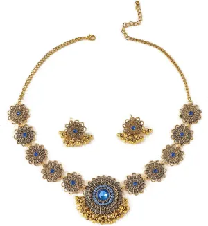 OIDIMS Bollywood Indian Jewelry Sets for Women Wedding Party Jewelry Flower Tassel Beaded Dangle Earring Oxidized Indian Choker Necklace Gold Plated Zirconia Jhumkas Chandelier Earrings Boho Jewelry