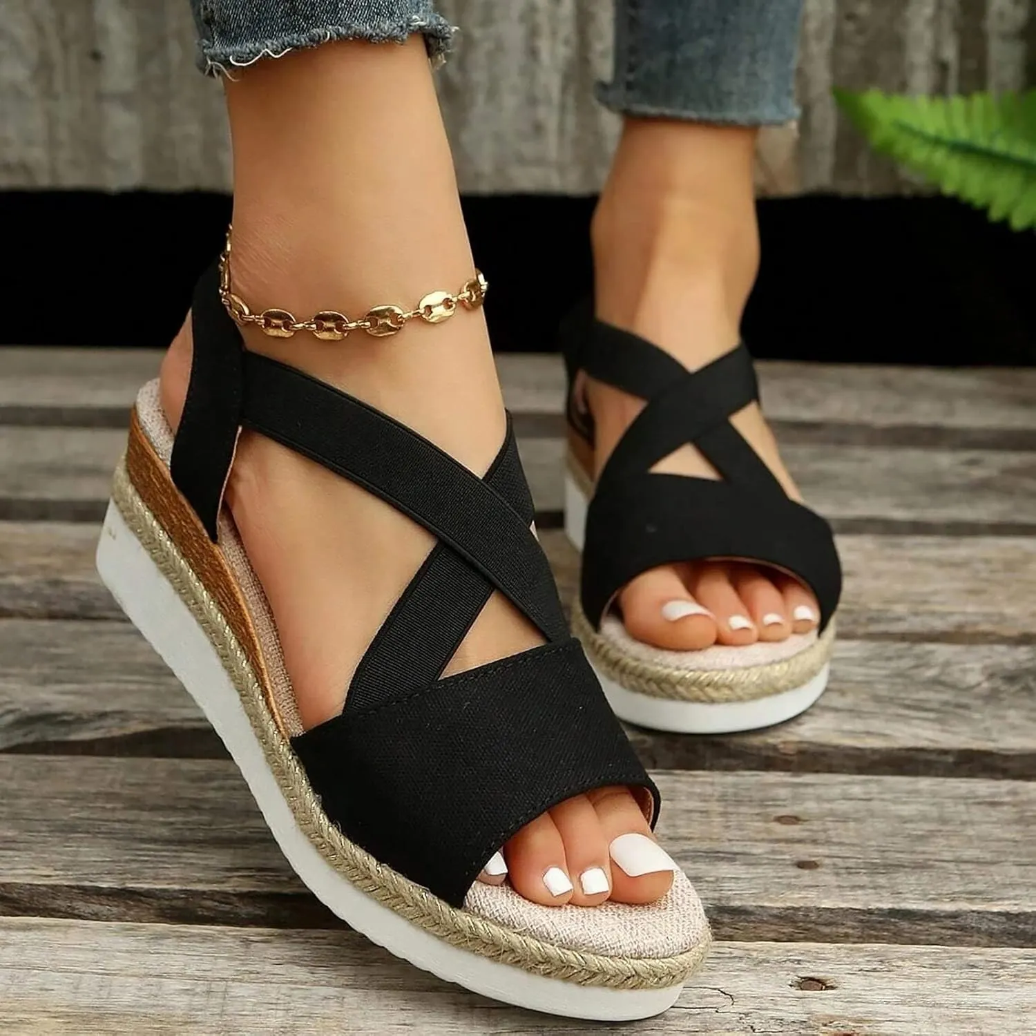 Orthopedic Platform Wedge Sandals for Women Summer Dressy 2025 Flat Open Toe Ankle Strap Espadrilles Casual Strappy Slip on Beach Boho Shoes