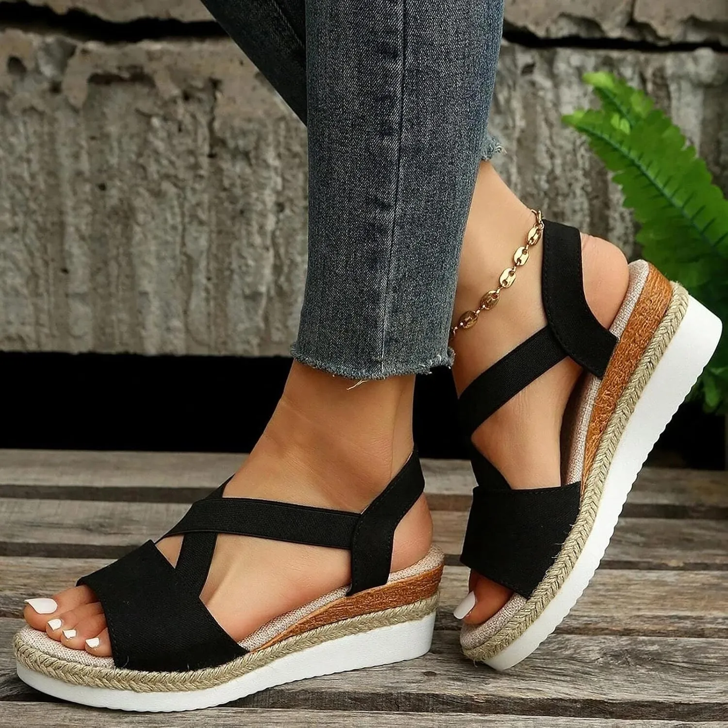 Orthopedic Platform Wedge Sandals for Women Summer Dressy 2025 Flat Open Toe Ankle Strap Espadrilles Casual Strappy Slip on Beach Boho Shoes