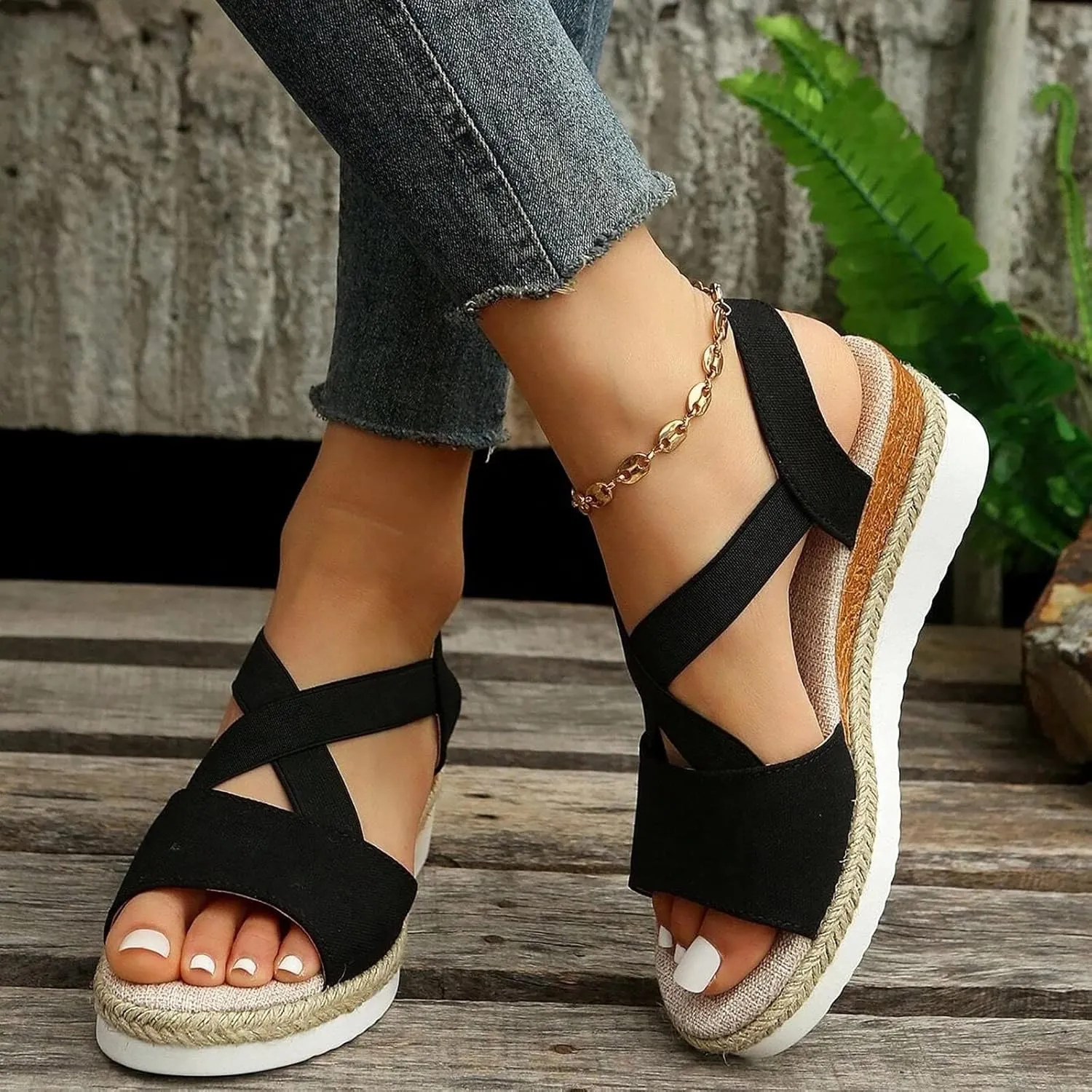 Orthopedic Platform Wedge Sandals for Women Summer Dressy 2025 Flat Open Toe Ankle Strap Espadrilles Casual Strappy Slip on Beach Boho Shoes