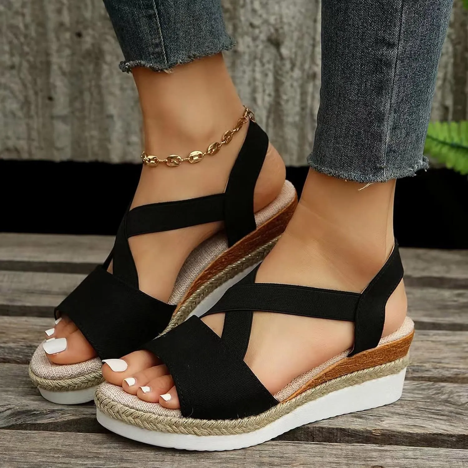 Orthopedic Platform Wedge Sandals for Women Summer Dressy 2025 Flat Open Toe Ankle Strap Espadrilles Casual Strappy Slip on Beach Boho Shoes