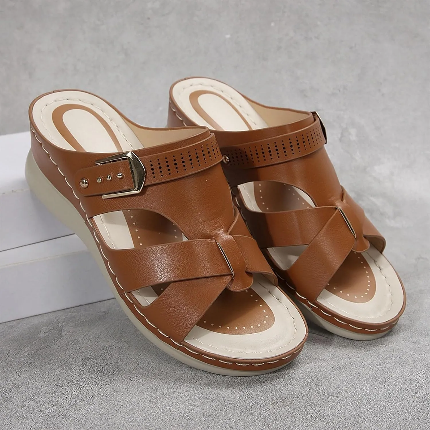 Orthopedic Sandals for Women Comfort Arch Support Wedges Flip Flops 2025 Summer Slip on Dressy Casual Buckle Slides