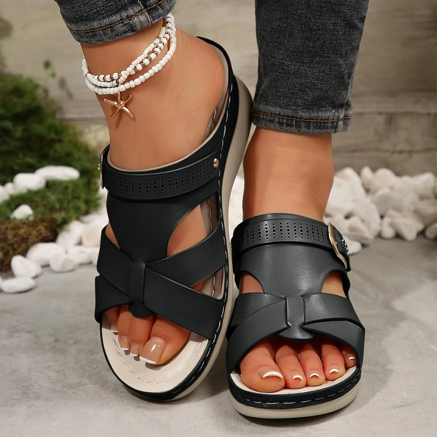 Orthopedic Sandals for Women Comfort Arch Support Wedges Flip Flops 2025 Summer Slip on Dressy Casual Buckle Slides