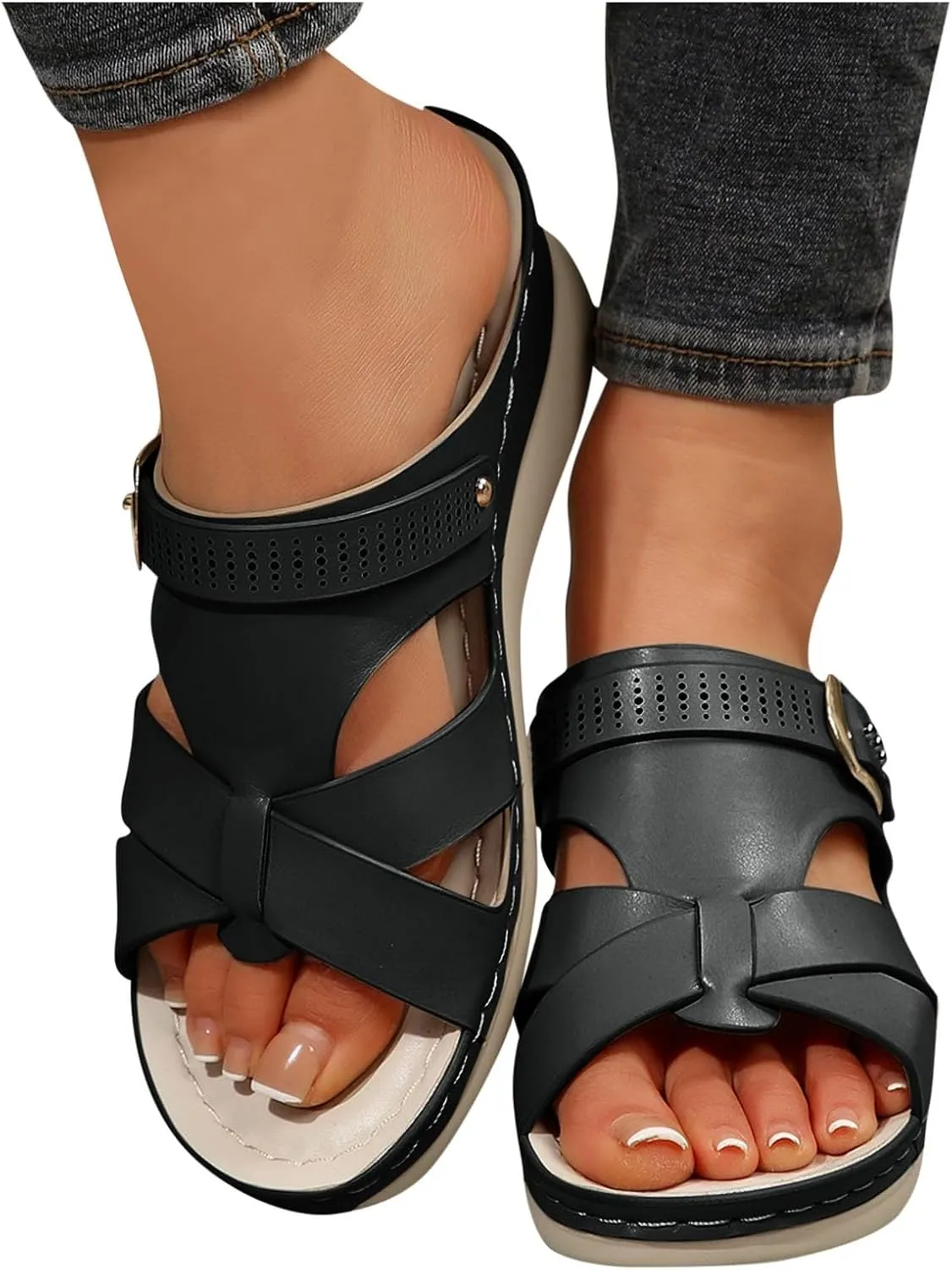 Orthopedic Sandals for Women Comfort Arch Support Wedges Flip Flops 2025 Summer Slip on Dressy Casual Buckle Slides