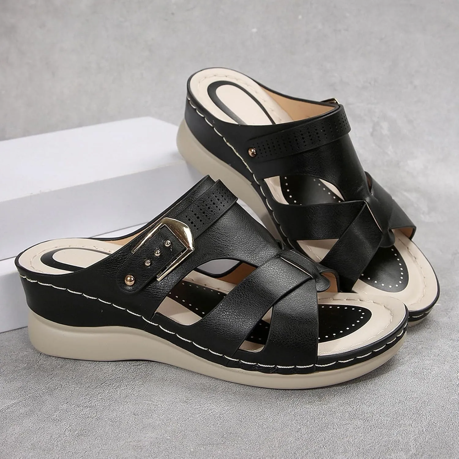Orthopedic Sandals for Women Comfort Arch Support Wedges Flip Flops 2025 Summer Slip on Dressy Casual Buckle Slides