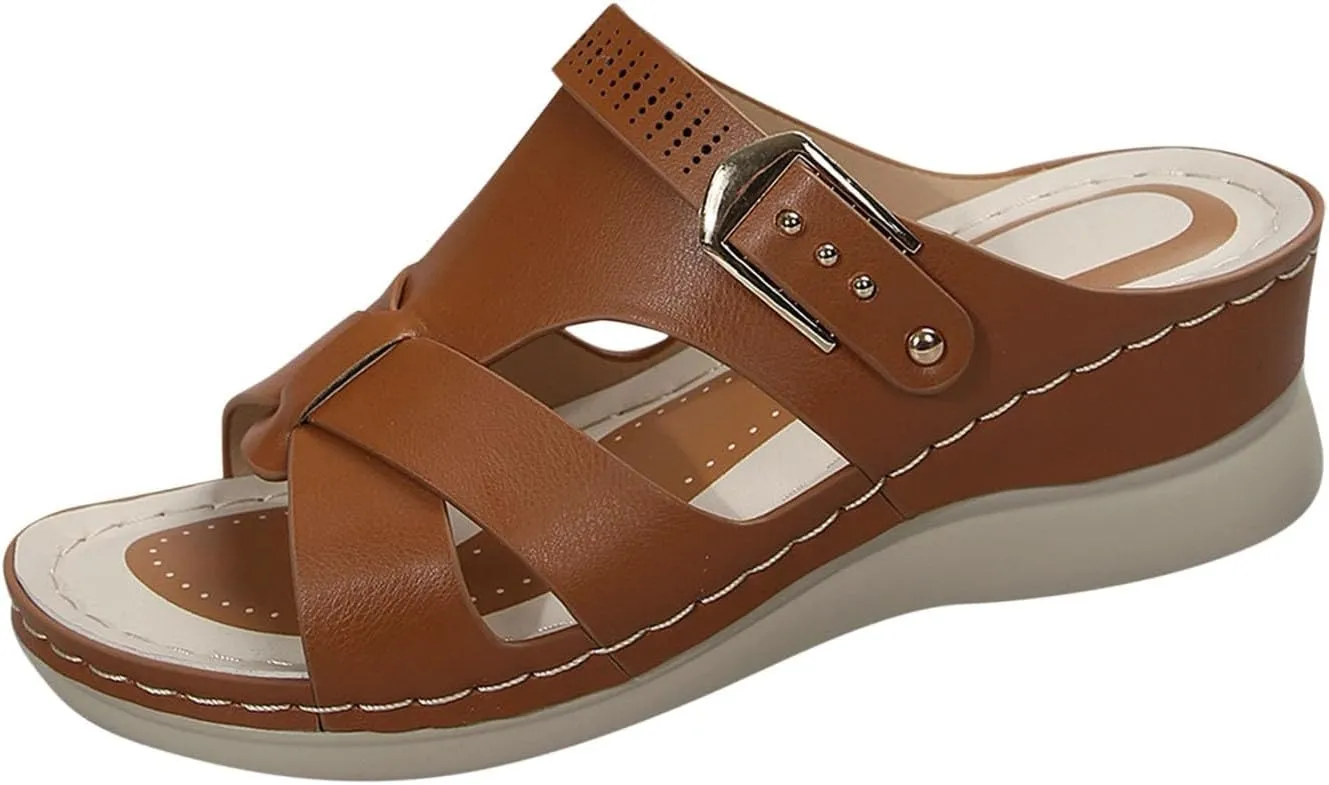 Orthopedic Sandals for Women Comfort Arch Support Wedges Flip Flops 2025 Summer Slip on Dressy Casual Buckle Slides