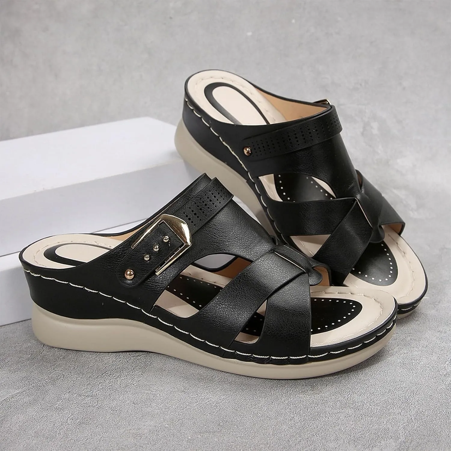 Orthopedic Sandals for Women Comfort Arch Support Wedges Flip Flops 2025 Summer Slip on Dressy Casual Buckle Slides