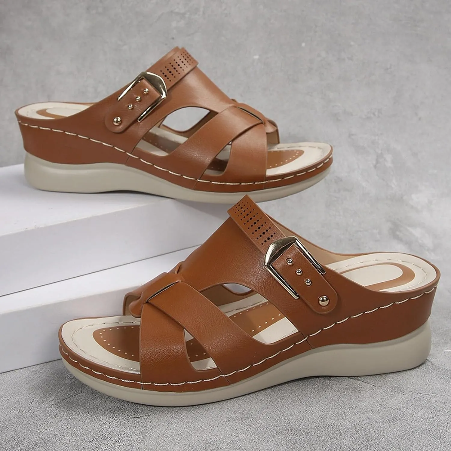 Orthopedic Sandals for Women Comfort Arch Support Wedges Flip Flops 2025 Summer Slip on Dressy Casual Buckle Slides