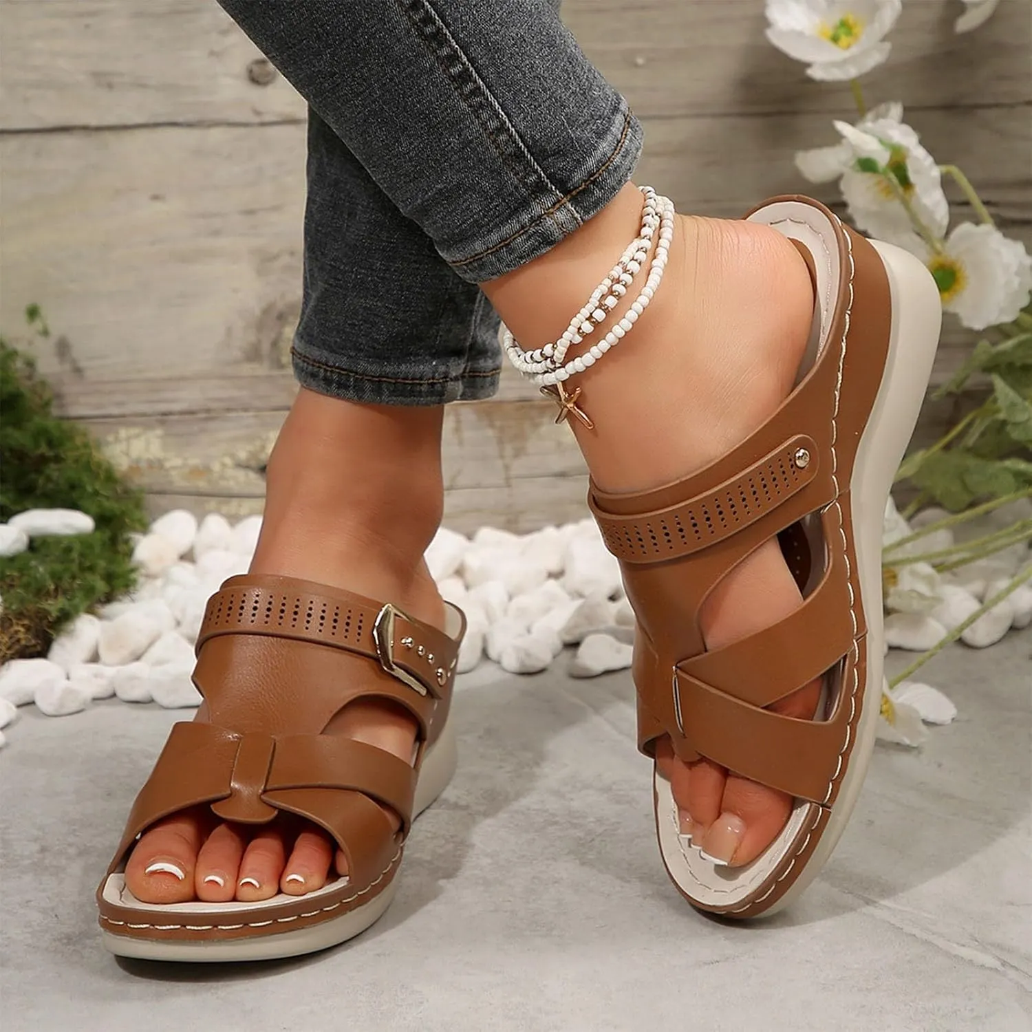 Orthopedic Sandals for Women Comfort Arch Support Wedges Flip Flops 2025 Summer Slip on Dressy Casual Buckle Slides