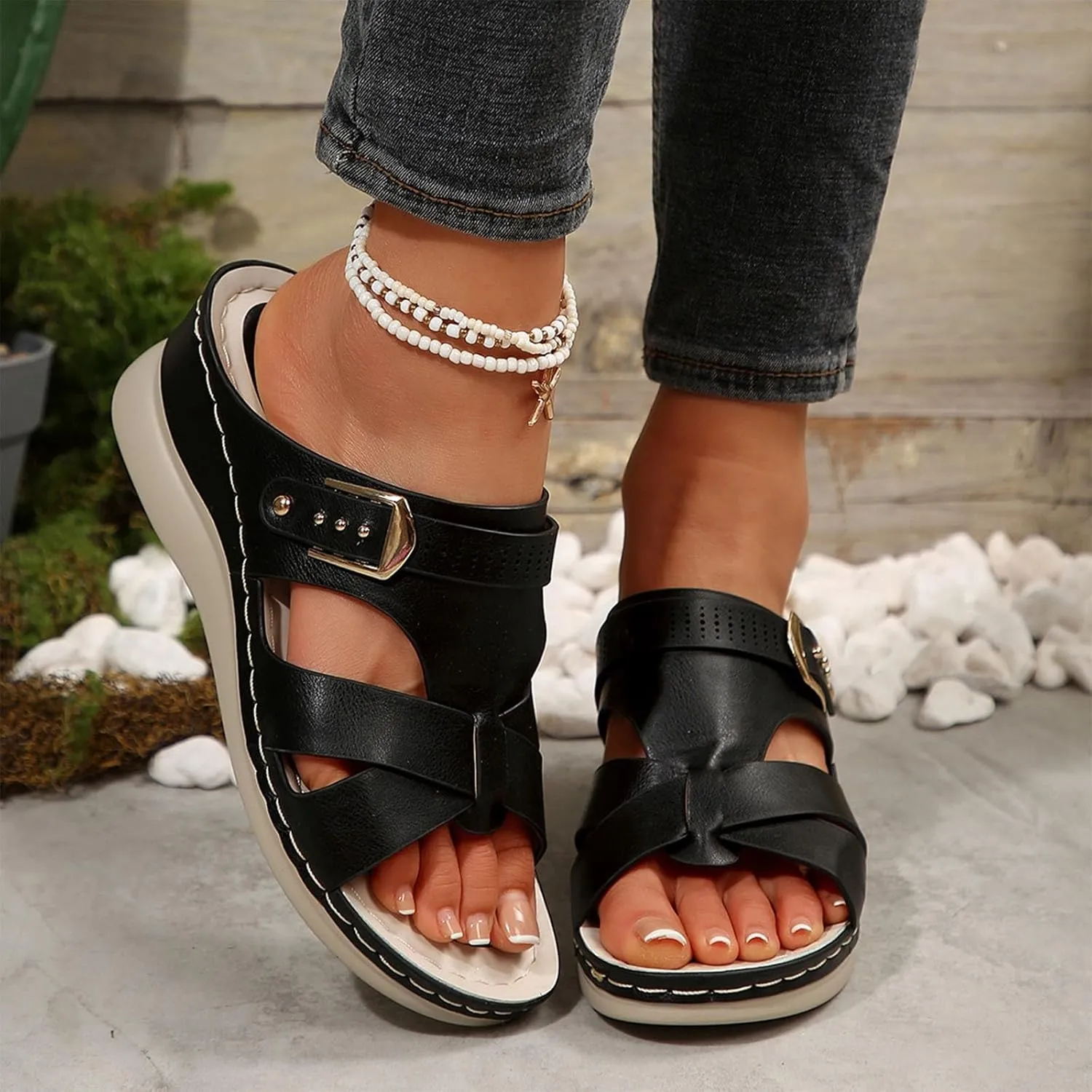 Orthopedic Sandals for Women Comfort Arch Support Wedges Flip Flops 2025 Summer Slip on Dressy Casual Buckle Slides