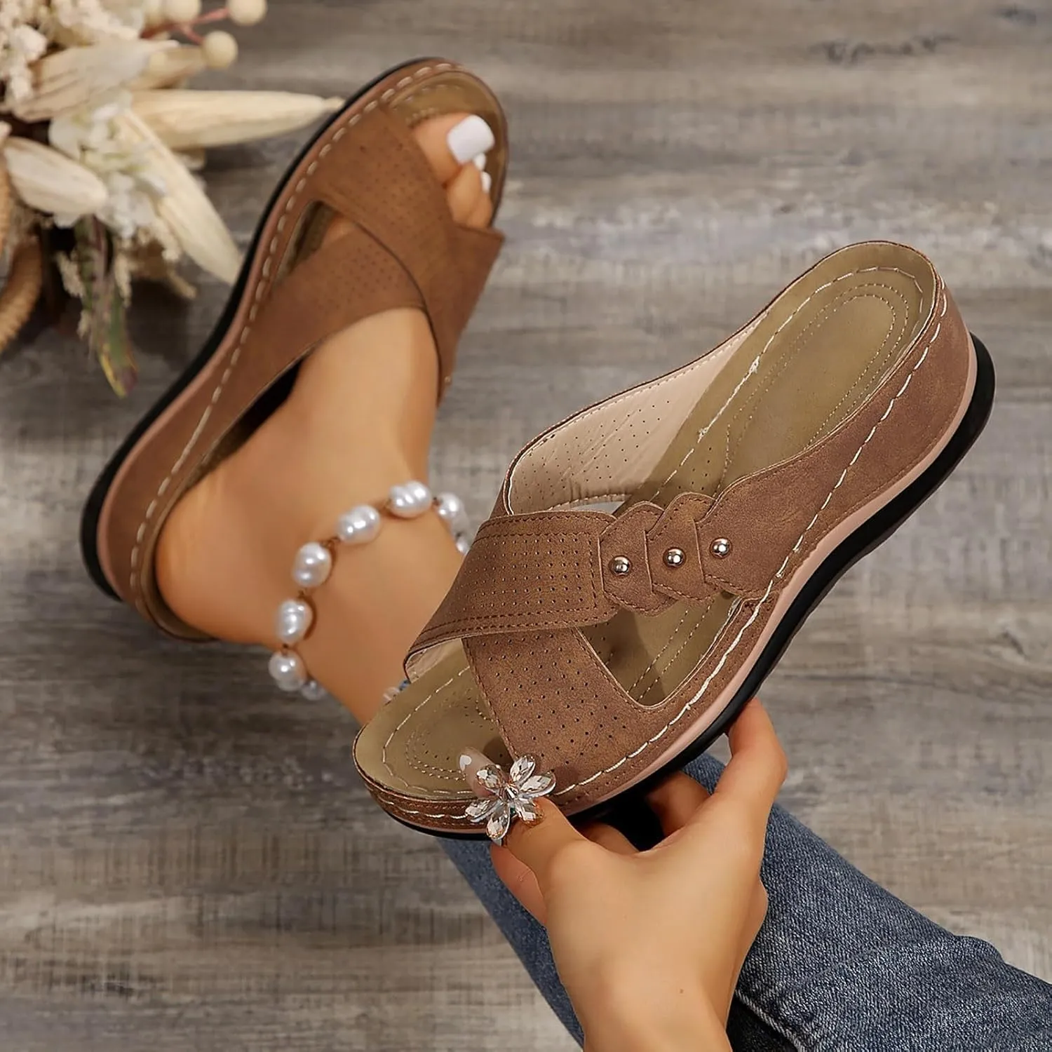 Orthopedic Sandals for Women, Soft Open Toe Slippers, Comfort Wear Orthowear Shoes, Slip On Platform Sandals Wedge Slide Sandal Dressy Summer Slides Comfortable Lightweight Casual Wedges