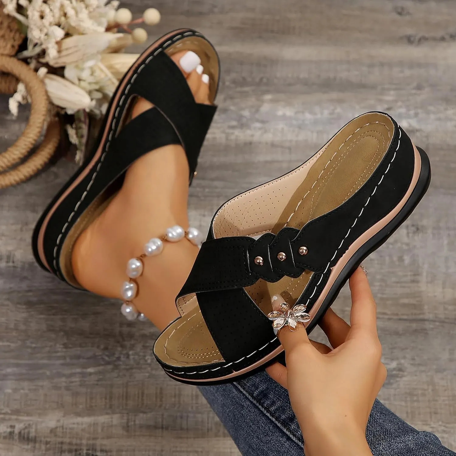 Orthopedic Sandals for Women, Soft Open Toe Slippers, Comfort Wear Orthowear Shoes, Slip On Platform Sandals Wedge Slide Sandal Dressy Summer Slides Comfortable Lightweight Casual Wedges