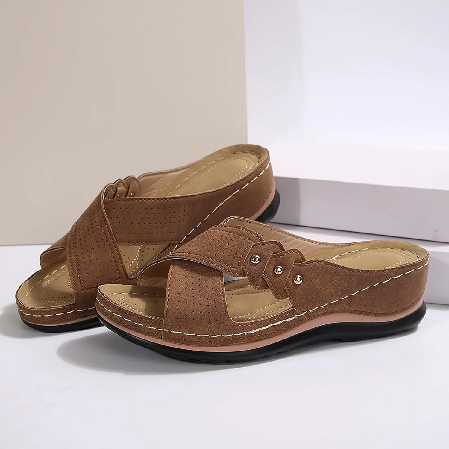 Orthopedic Sandals for Women, Soft Open Toe Slippers, Comfort Wear Orthowear Shoes, Slip On Platform Sandals Wedge Slide Sandal Dressy Summer Slides Comfortable Lightweight Casual Wedges