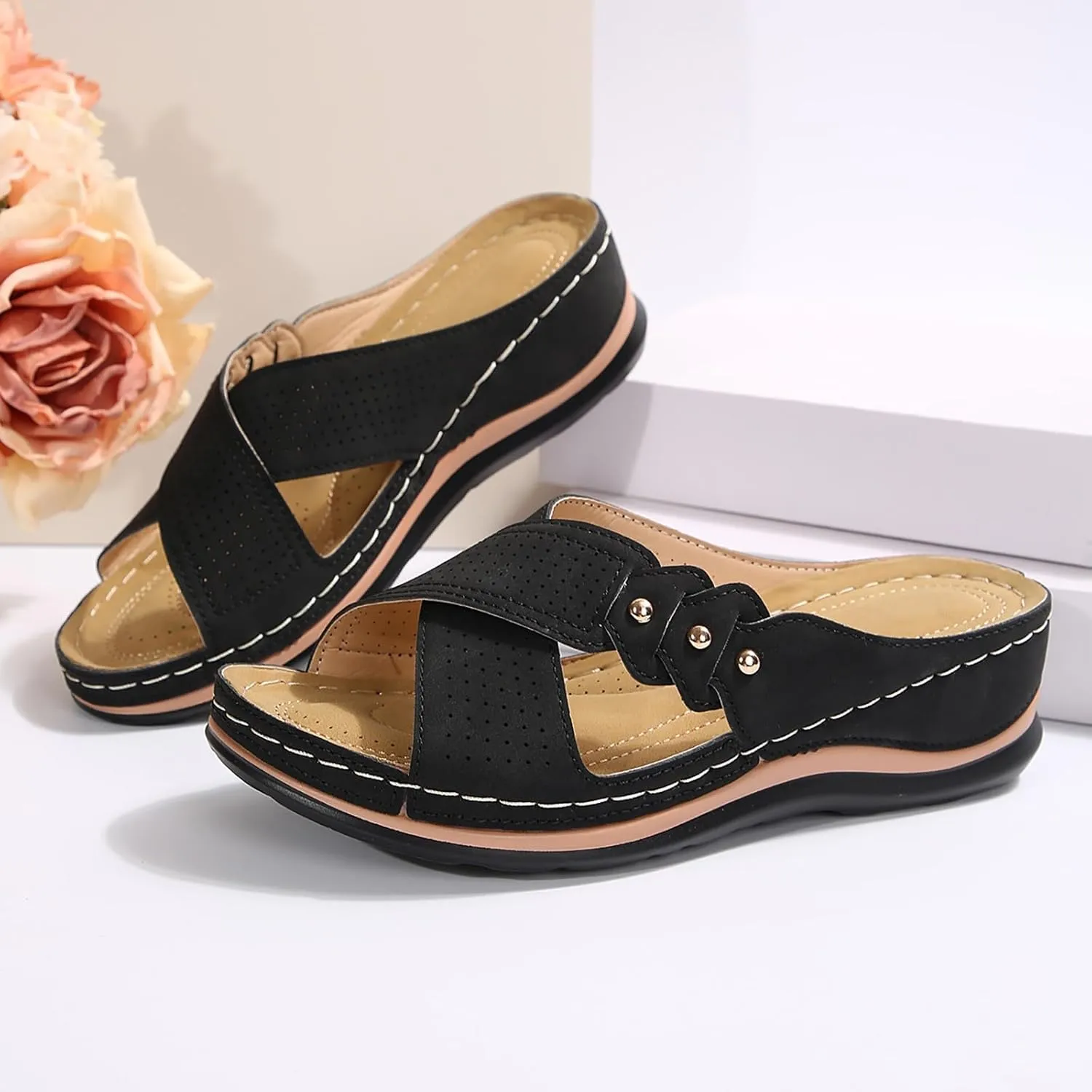 Orthopedic Sandals for Women, Soft Open Toe Slippers, Comfort Wear Orthowear Shoes, Slip On Platform Sandals Wedge Slide Sandal Dressy Summer Slides Comfortable Lightweight Casual Wedges