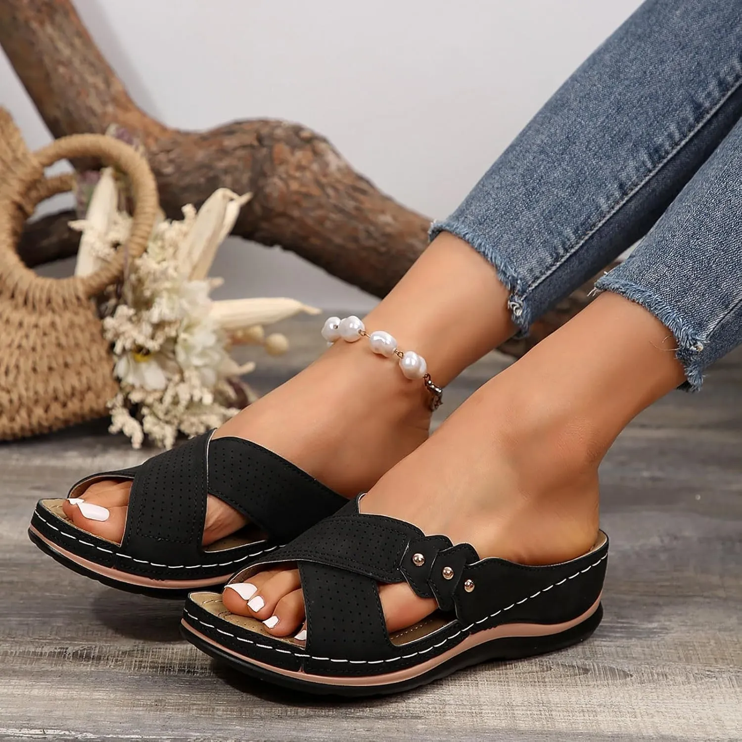 Orthopedic Sandals for Women, Soft Open Toe Slippers, Comfort Wear Orthowear Shoes, Slip On Platform Sandals Wedge Slide Sandal Dressy Summer Slides Comfortable Lightweight Casual Wedges