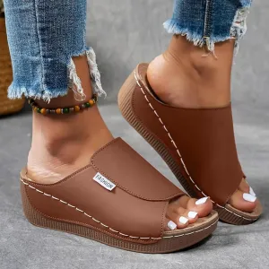 Orthopedic Sandals for Women Wide Width,Comfortable Arch Support Slides Women's Sandal Breathable Summer Orthotic Platform Wedge Slip on Walking Casual Shoes
