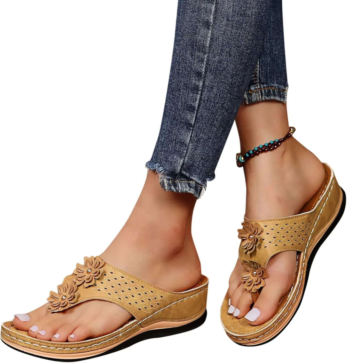 Orthopedic Sandals For Women Women Breathable Wedge Thong Sandals With Arch Support Open Toe Comfortable Slippers Flip-Flop