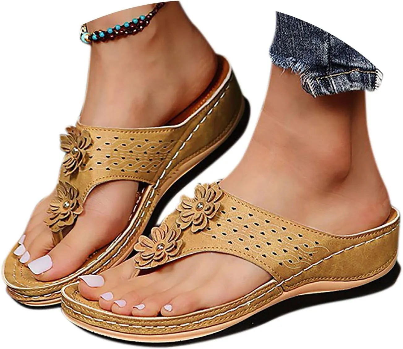Orthopedic Sandals For Women Women Breathable Wedge Thong Sandals With Arch Support Open Toe Comfortable Slippers Flip-Flop