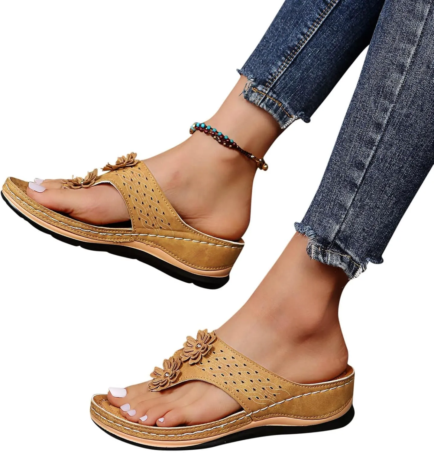Orthopedic Sandals For Women Women Breathable Wedge Thong Sandals With Arch Support Open Toe Comfortable Slippers Flip-Flop