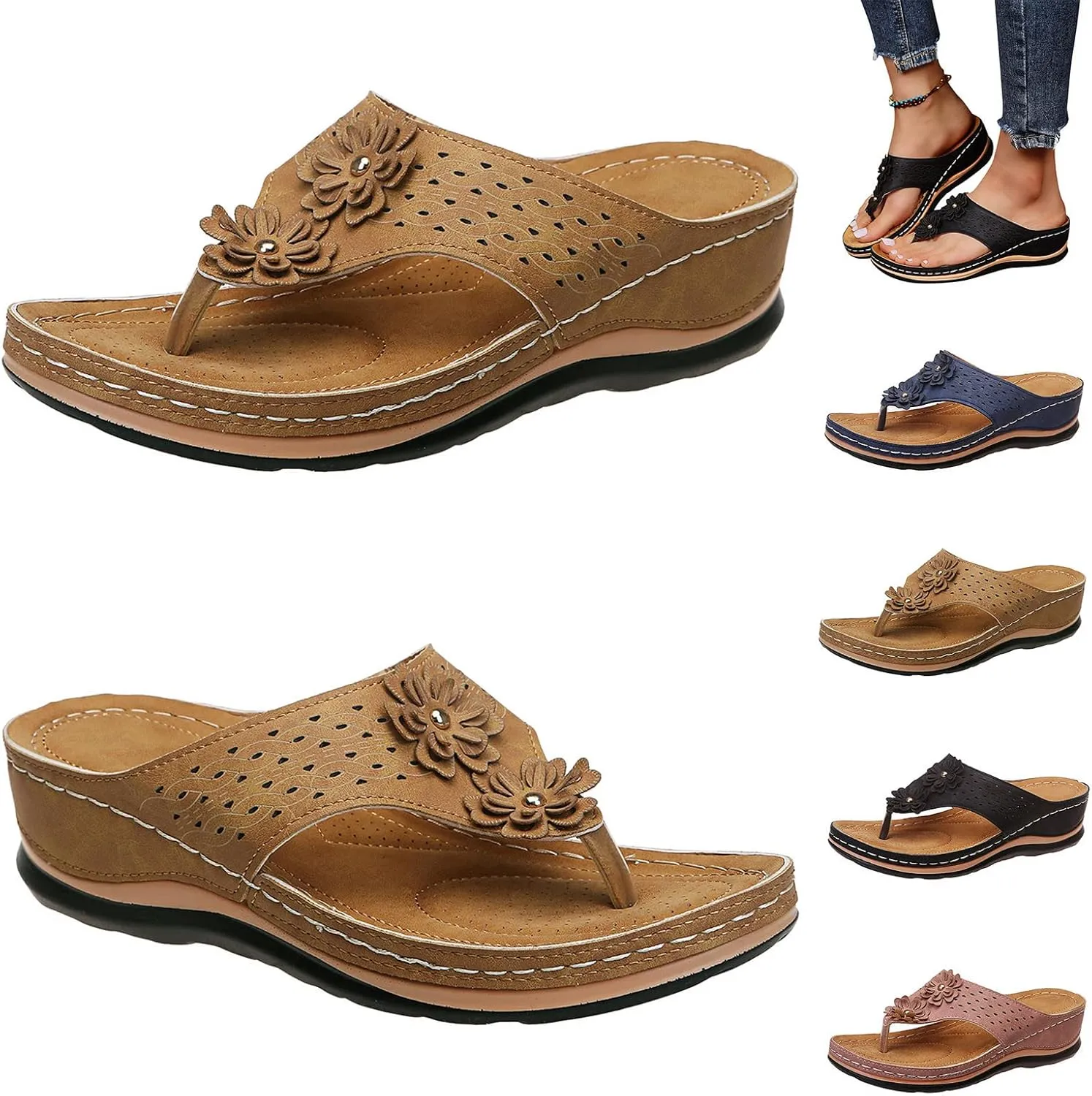 Orthopedic Sandals For Women Women Breathable Wedge Thong Sandals With Arch Support Open Toe Comfortable Slippers Flip-Flop