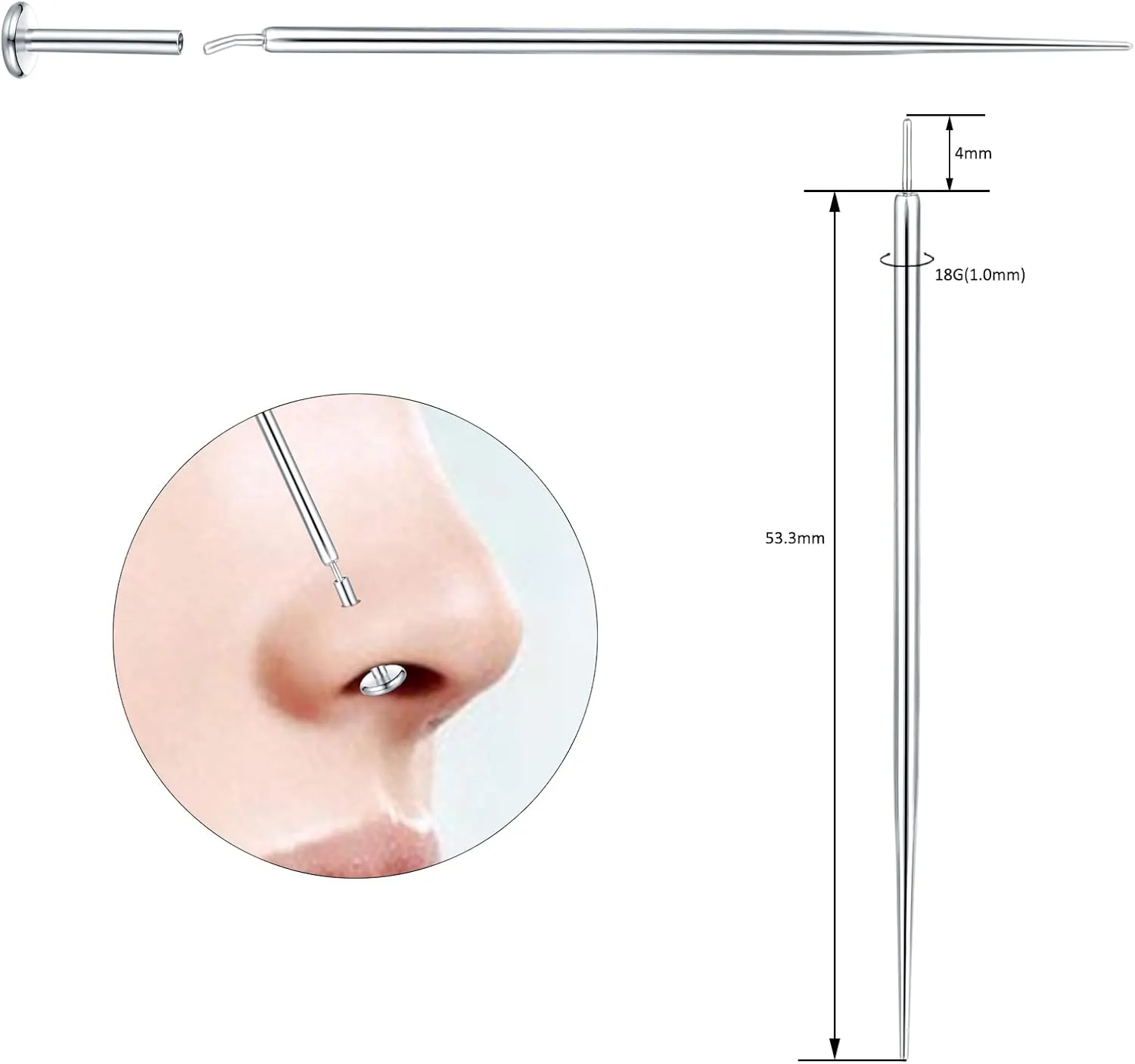 Oveta Titanium Insertion Taper for Threadless Body Jewelry - Piercing Taper Pin for Nostril Jewelry Tool, 2PCS