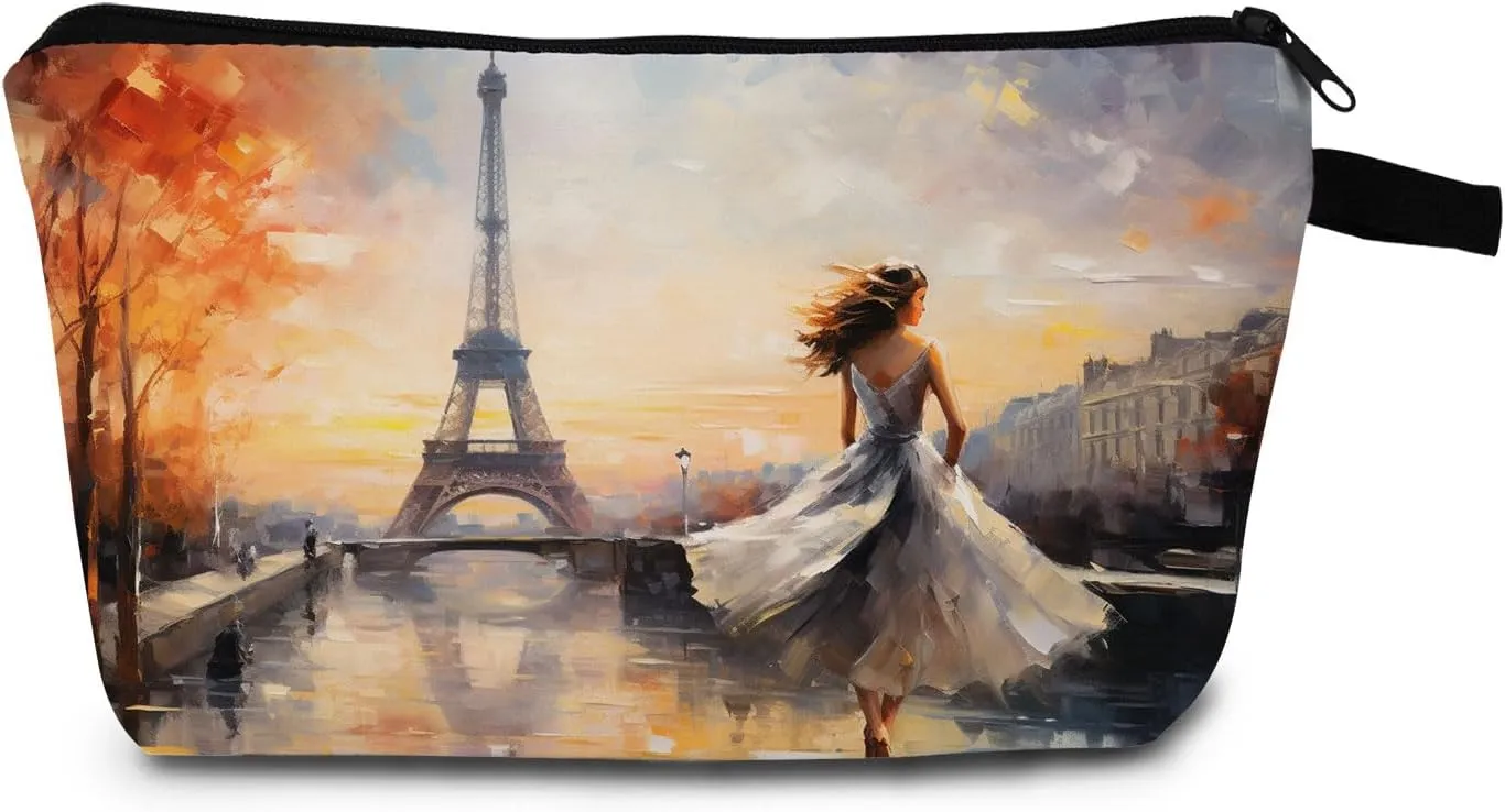 Paris Print Cosmetic Bag Eiffel Tower Gift for Birthdays & Holidays Makeup Bag Zippered Chic Organizer Artistic Toiletry Kit for Francophiles