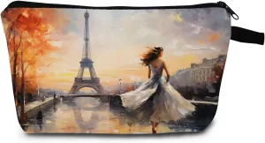 Paris Print Cosmetic Bag Eiffel Tower Gift for Birthdays & Holidays Makeup Bag Zippered Chic Organizer Artistic Toiletry Kit for Francophiles