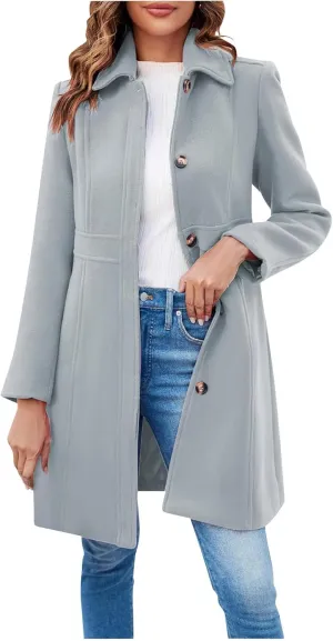Peacoat Womens Coat Women's Wool Peacoat Single Breasted Notched Collar Trench Coat Fall Winter Fashion Mid-Length Outerwear Long Jackets Gray Medium
