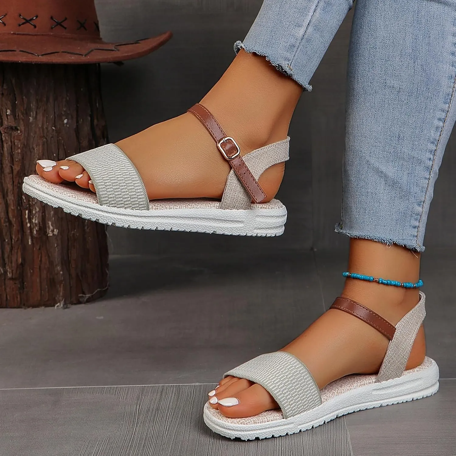 peqiut Sandals Womens Dressy Flat Platform Sandals Orthopedic Dressy Boho Sandals Slippers Jelly Studded Sandals for Women