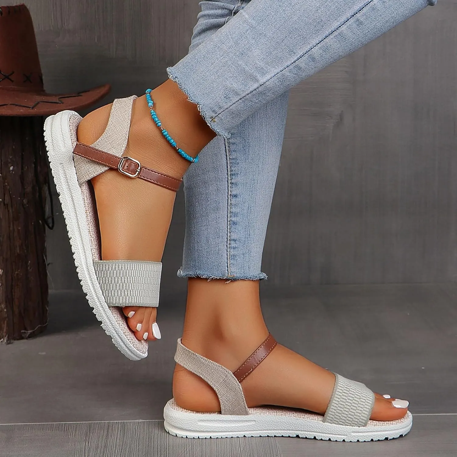 peqiut Sandals Womens Dressy Flat Platform Sandals Orthopedic Dressy Boho Sandals Slippers Jelly Studded Sandals for Women