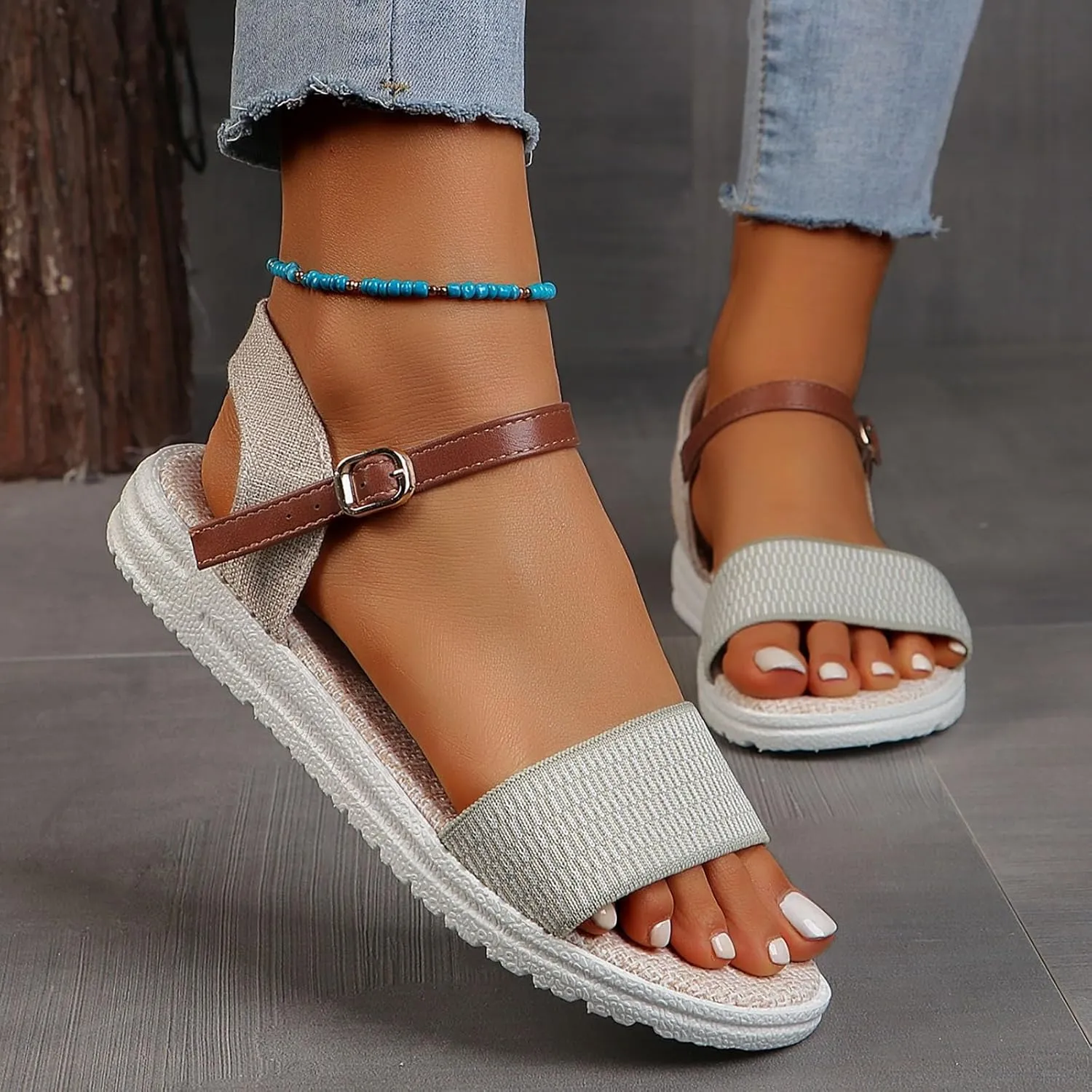 peqiut Sandals Womens Dressy Flat Platform Sandals Orthopedic Dressy Boho Sandals Slippers Jelly Studded Sandals for Women
