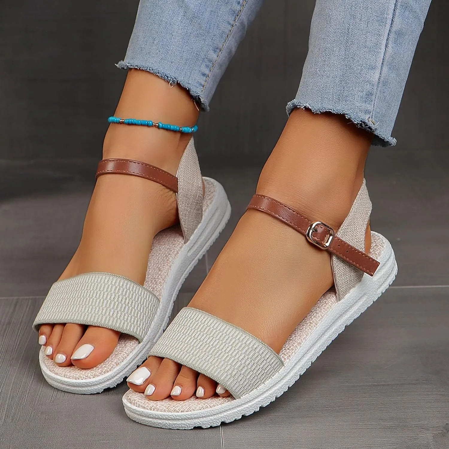 peqiut Sandals Womens Dressy Flat Platform Sandals Orthopedic Dressy Boho Sandals Slippers Jelly Studded Sandals for Women