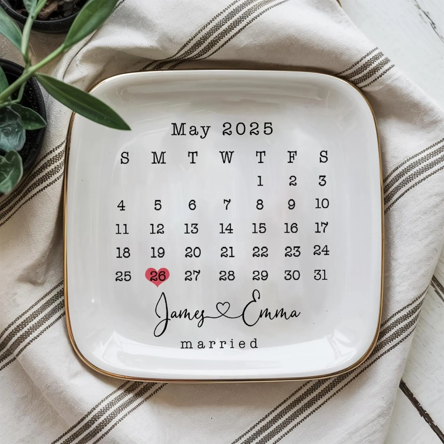 Personalized Ceramic Jewelry Tray For Wedding, Gift Custom Names, Gifts for Her, Trim Jewelry Tray Bridesmaid Wedding Engagement Gifts Jewelry Dish Custom Ring Dish Couple Style 2