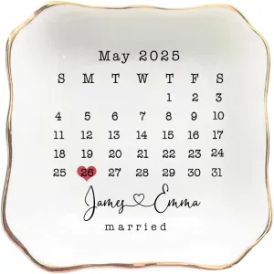 Personalized Ceramic Jewelry Tray For Wedding, Gift Custom Names, Gifts for Her, Trim Jewelry Tray Bridesmaid Wedding Engagement Gifts Jewelry Dish Custom Ring Dish Couple Style 2