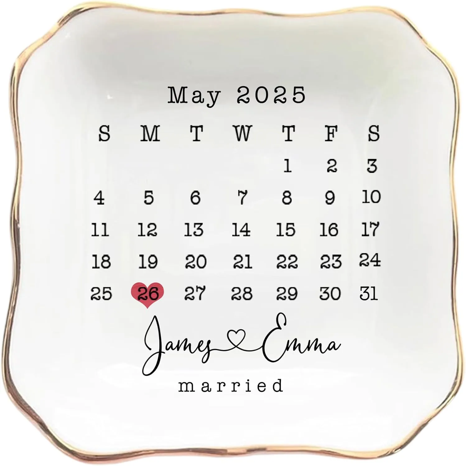 Personalized Ceramic Jewelry Tray For Wedding, Gift Custom Names, Gifts for Her, Trim Jewelry Tray Bridesmaid Wedding Engagement Gifts Jewelry Dish Custom Ring Dish Couple Style 2