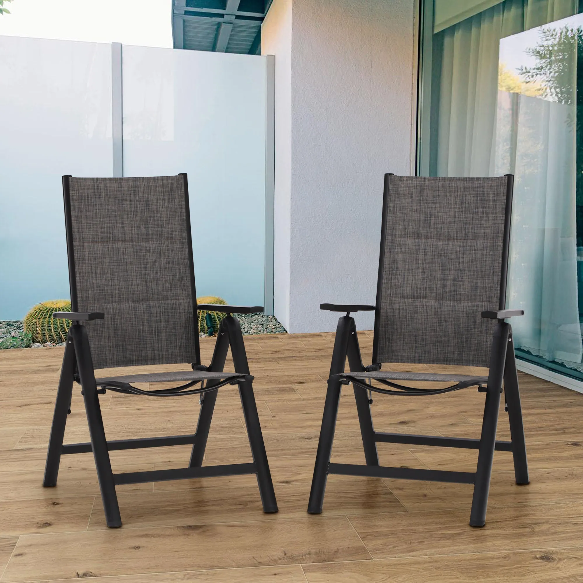 PHI VILLA Patio Folding Adjustable Aluminum & Textilene Dining Chairs
