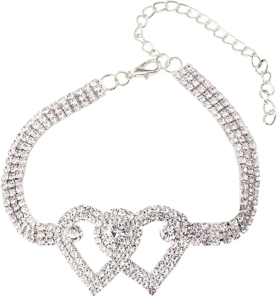 POYAMUSE Sparkling Heart Rhinestone Foot Jewelry for Women - Adjustable Summer Beach Anklet Chains, Crystal Double Heart Anklets - Full Rhinestone Anklets Jewelry for Women
