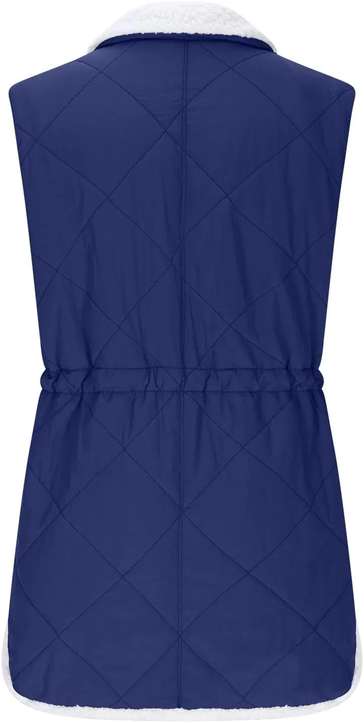 Puffer Vest Women Sleeveless Fleece Lined Zip Up Outwear Stand Collar Winter Warm Padded Down Jacket With Pockets