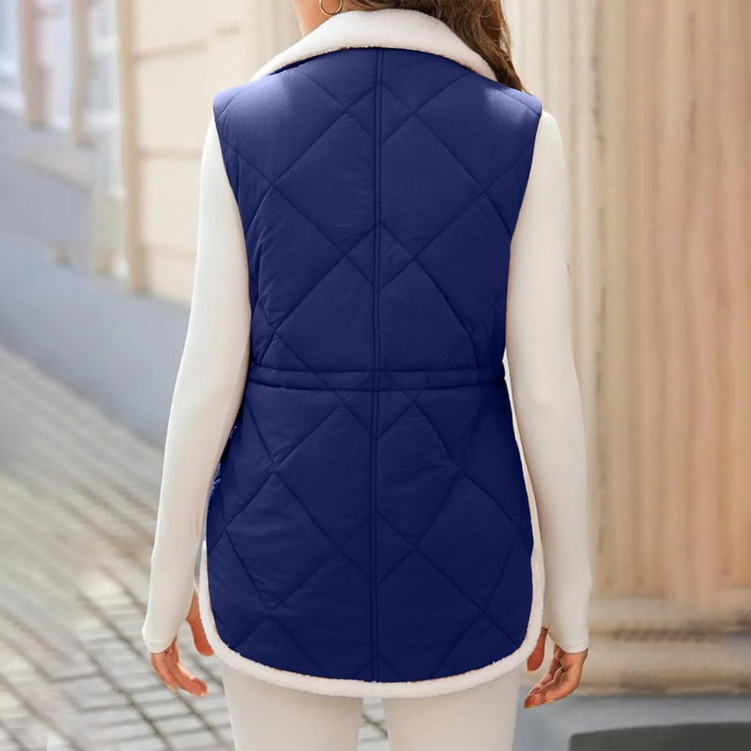 Puffer Vest Women Sleeveless Fleece Lined Zip Up Outwear Stand Collar Winter Warm Padded Down Jacket With Pockets