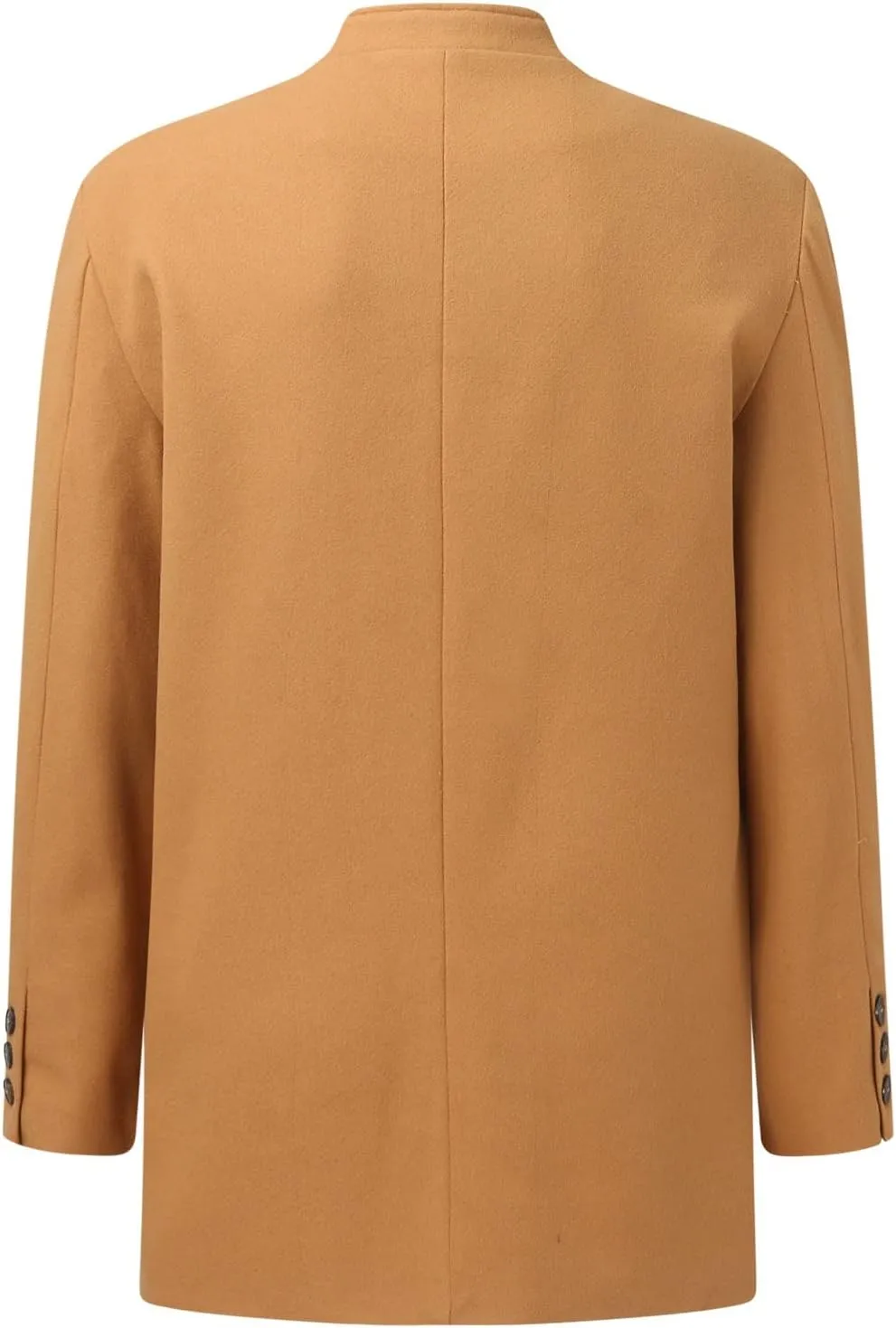 QWENTMTNTY Mens Trench Coat Slim Fit Winter Casual Business Wool Jackets Collarless Single Breasted Pea Coats with Pockets