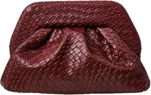 QWINEE Women's Woven Clutch Purse Elegant Evening Bag Dumpling Bag Ruched Faux PU Leather Handbag
