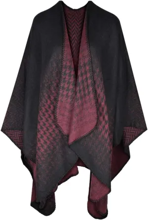 QZUnique Women's Blanket Wrap Houndstooth Knitted Cardigans Scarf Shawl Poncho Cape