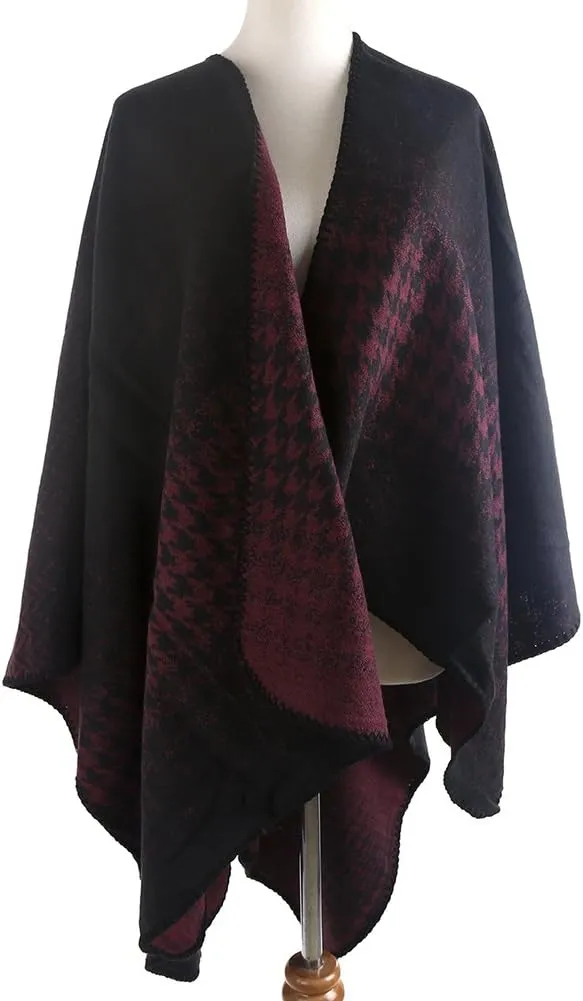 QZUnique Women's Blanket Wrap Houndstooth Knitted Cardigans Scarf Shawl Poncho Cape