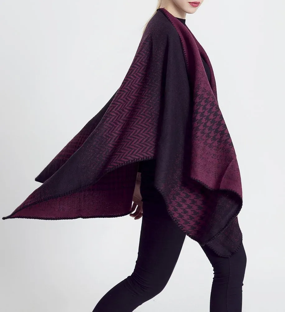 QZUnique Women's Blanket Wrap Houndstooth Knitted Cardigans Scarf Shawl Poncho Cape